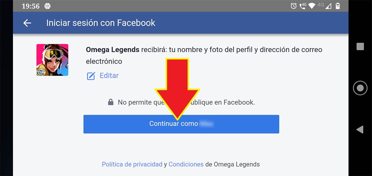 Conectar Facebook con Omega Legends