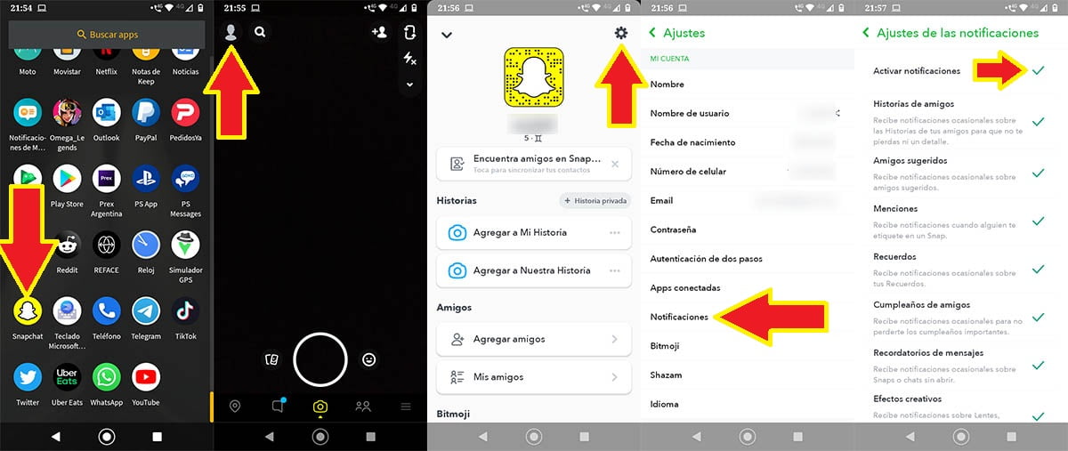 Desactivar notificaciones Snapchat