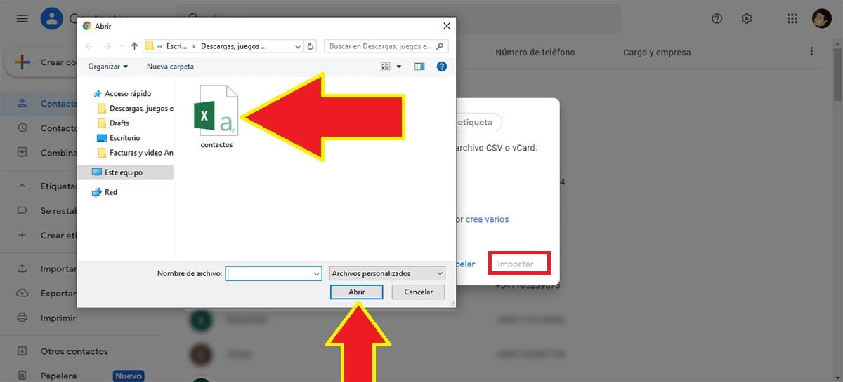 Seleccionar contactos de Outlook en Gmail