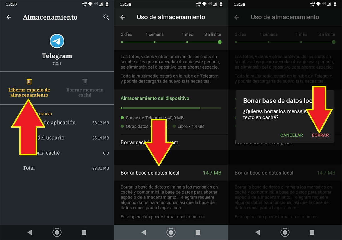 Liberar espacio de almacenamiento Telegram Android