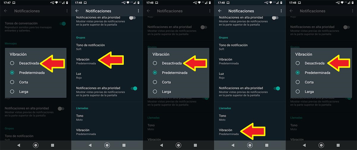Cómo desactivar vibración WhatsApp en Android