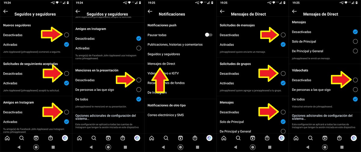 Deshabilitar notificaciones Instagram Android