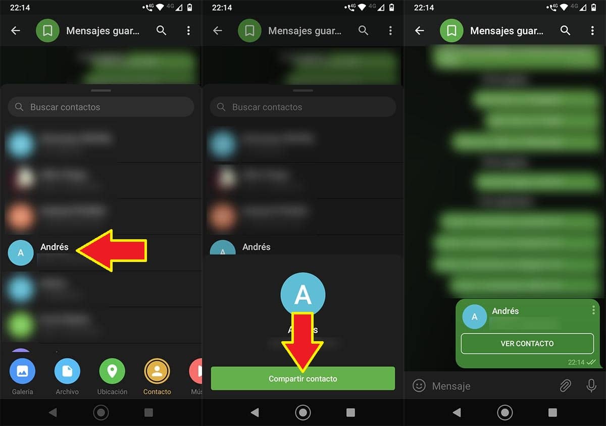 Compartir contacto chat de Telegram