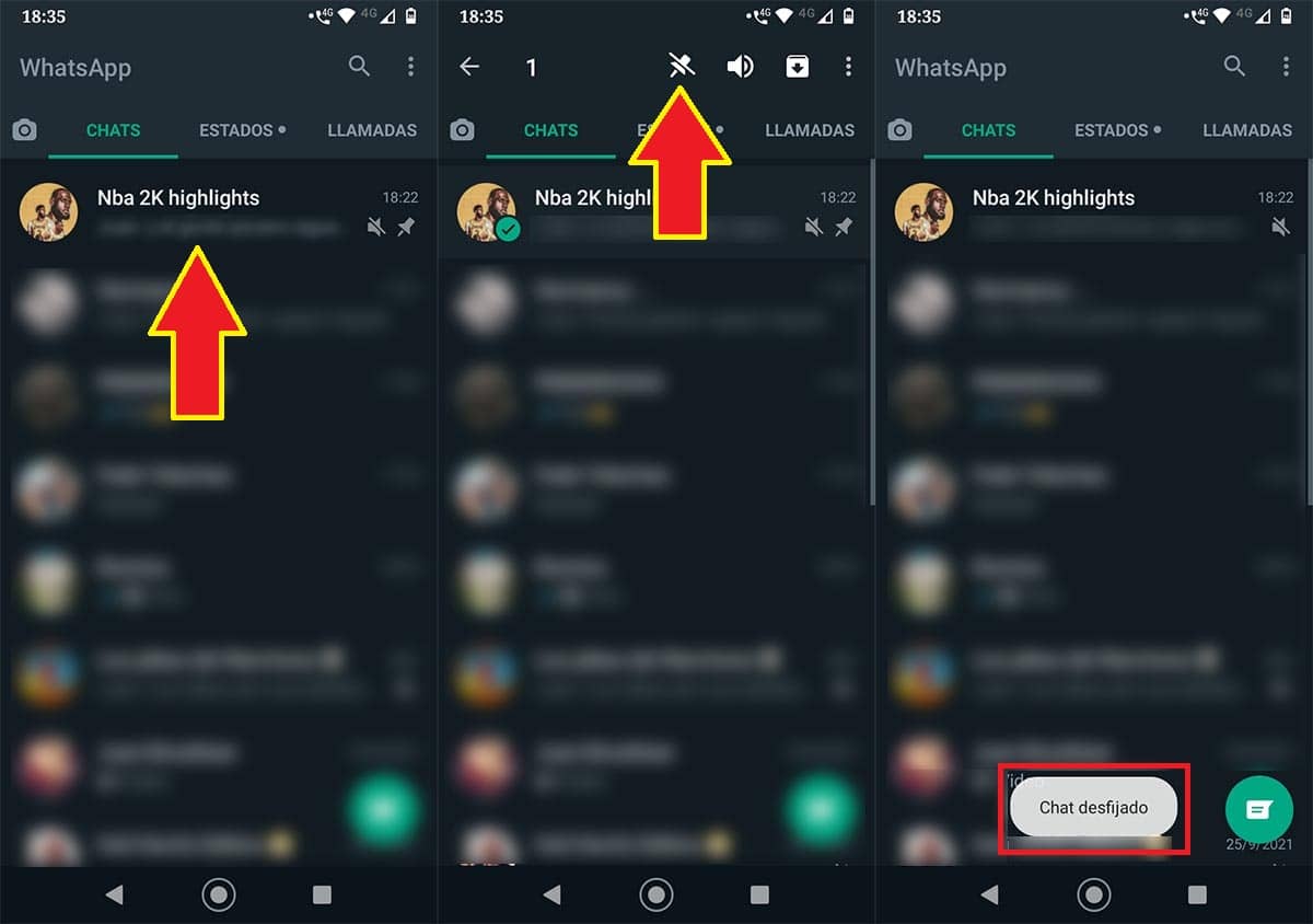Desfijar un chat de WhatsApp en Android