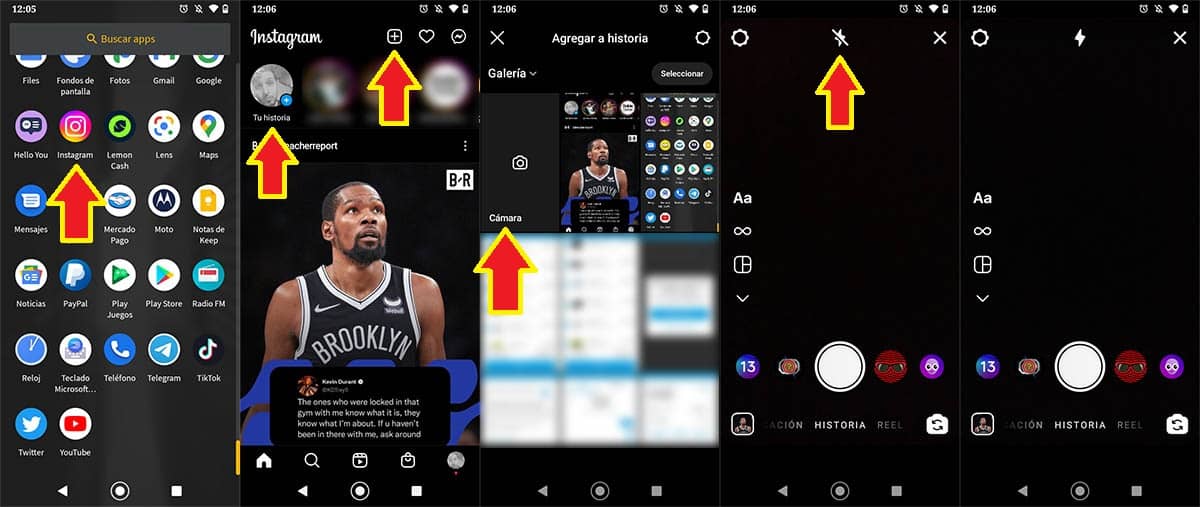 Activar flash camara de Instagram en Android