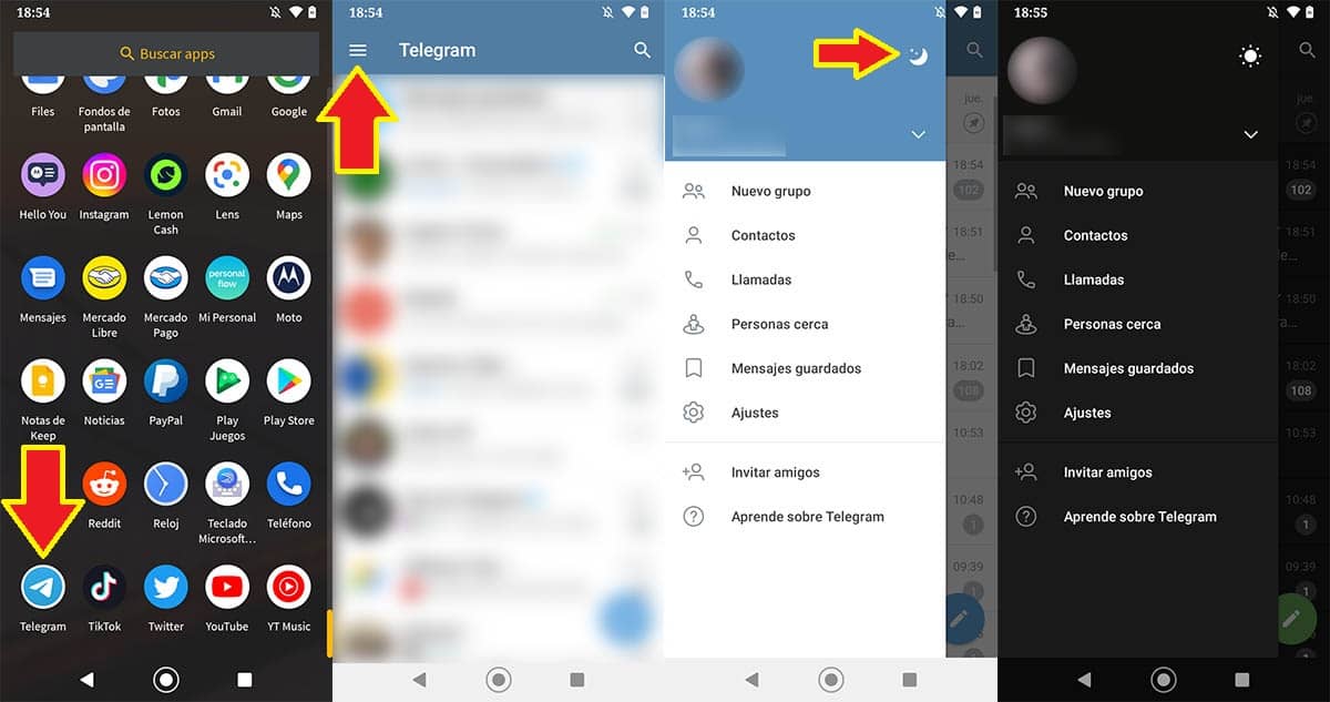 Activar tema oscuro Telegram Android