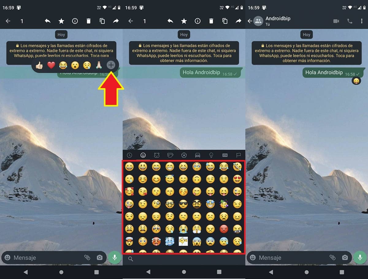 Elegir otros emojis para reaccionar en WhatsApp
