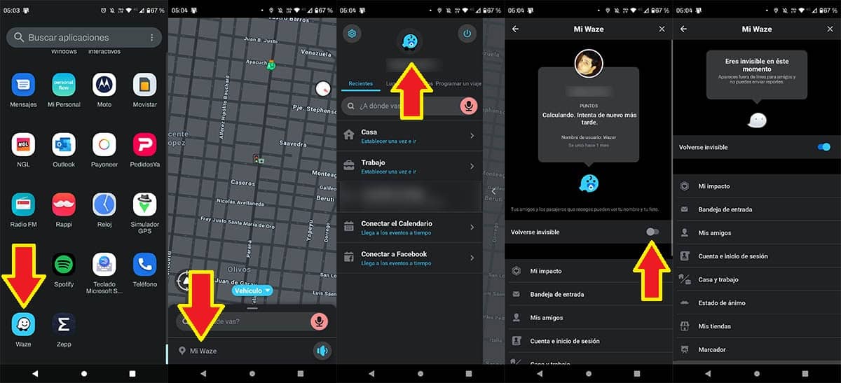 Volverse invisible en Waze para Android