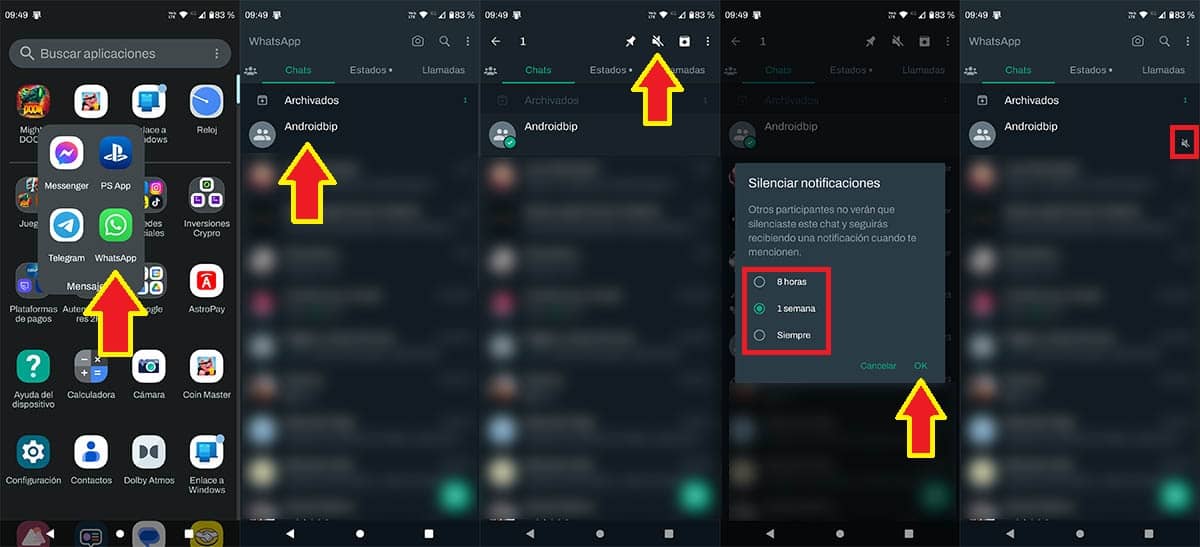 Silenciar un grupo de WhatsApp en telefono Android