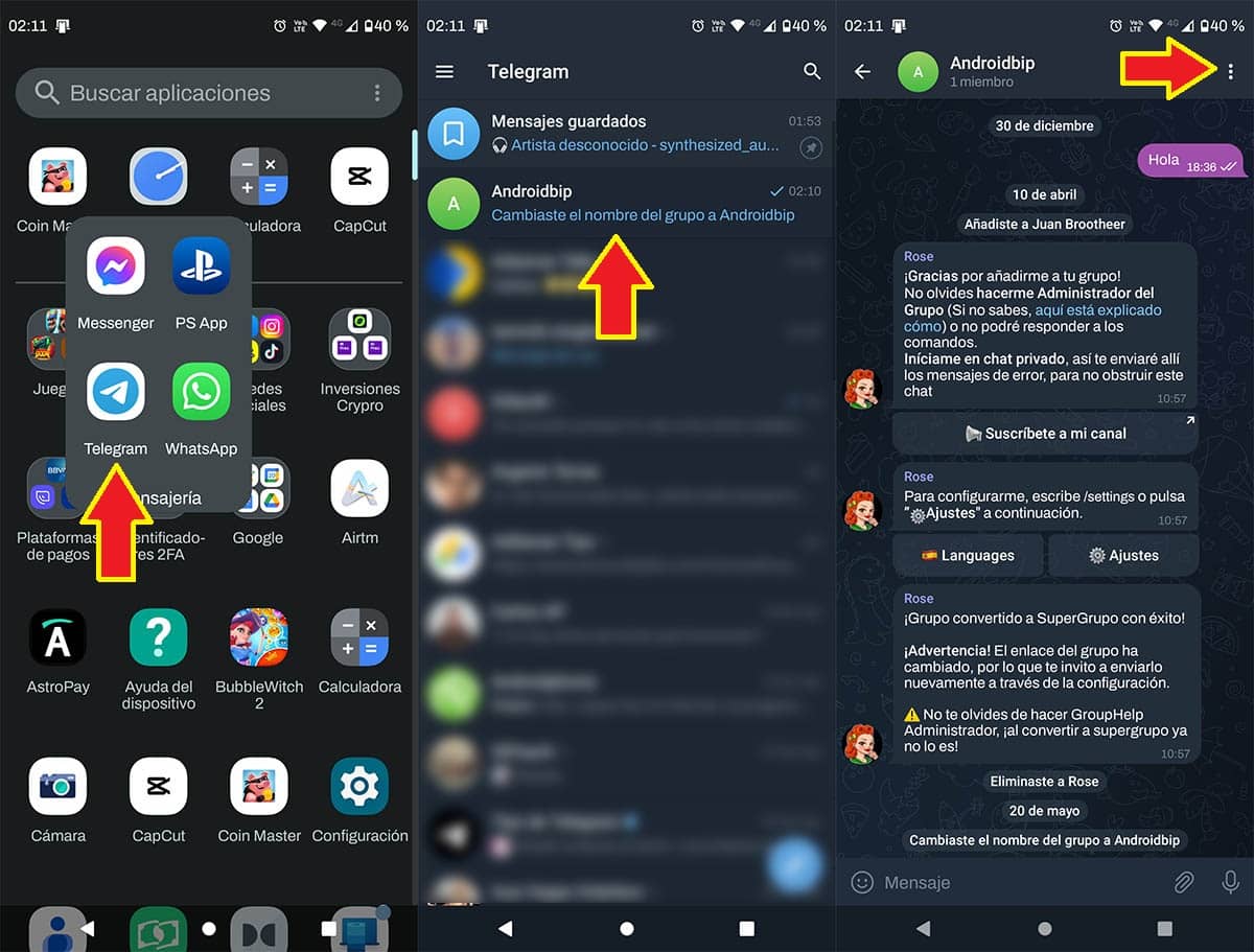 Ver las opciones de un chat en Telegram