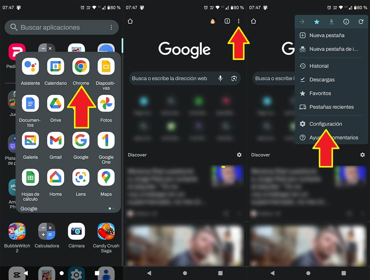 Entrar en la configuración de Chrome para Android