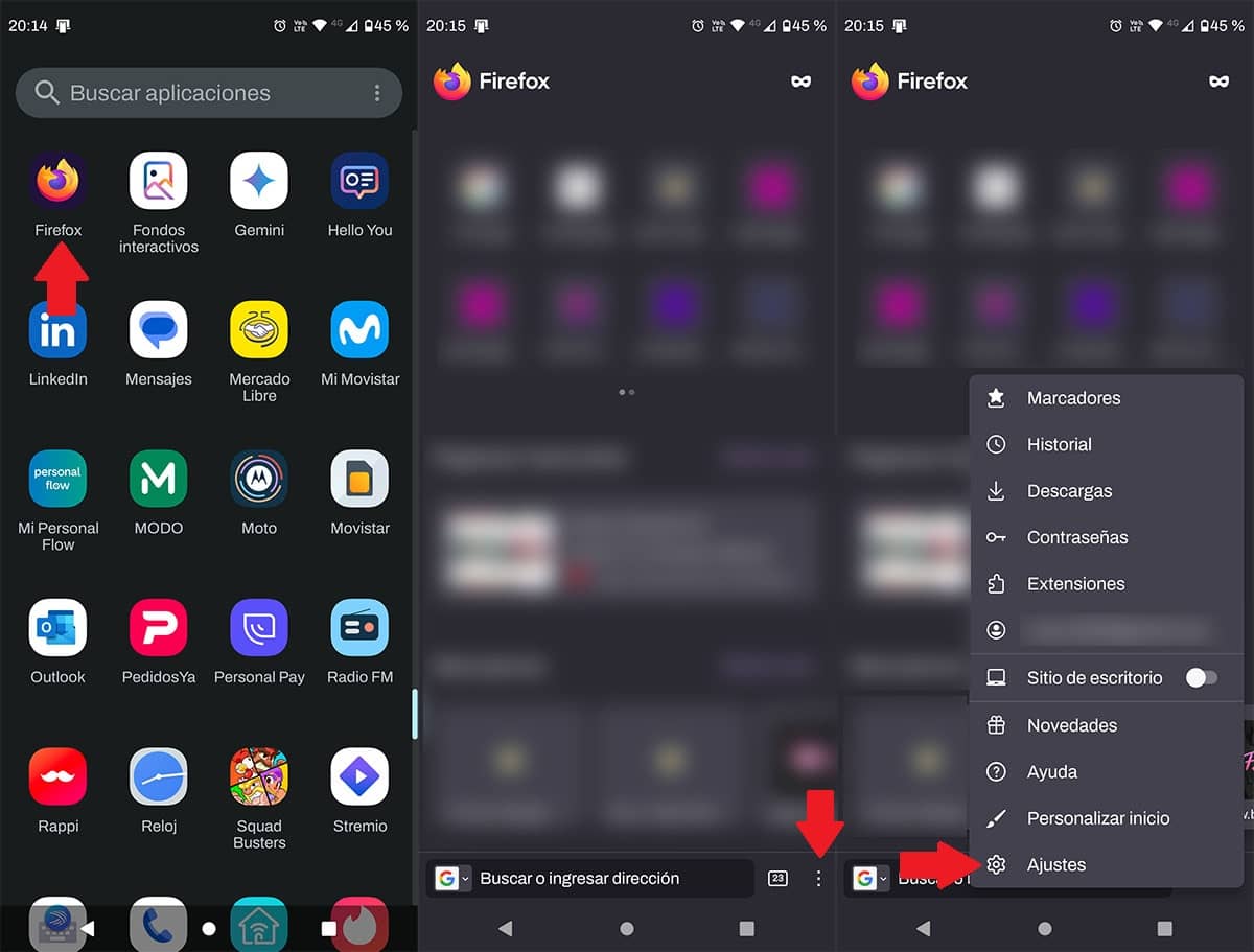 Acceder a los ajustes de Firefox en Android