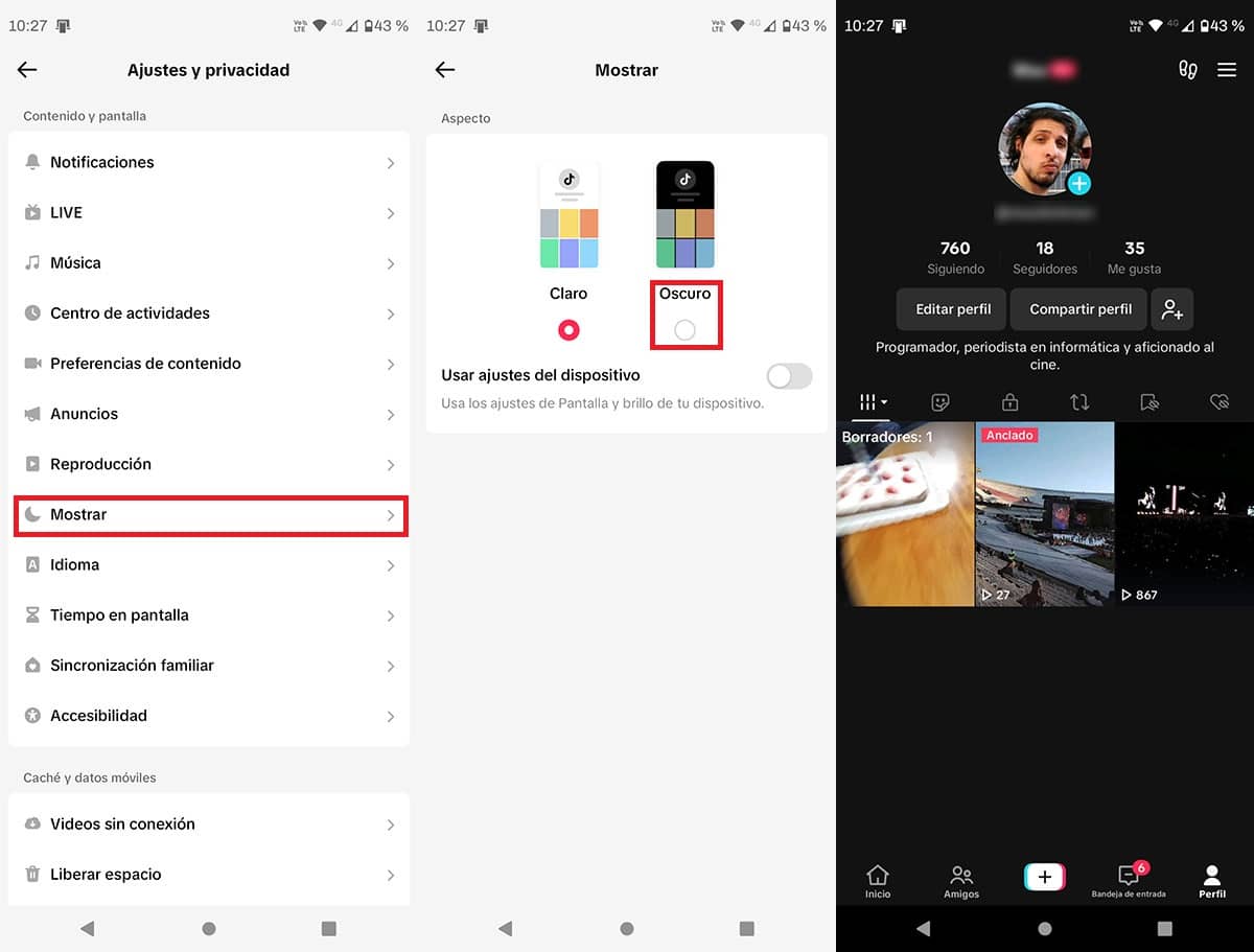 Activar TikTok Oscuro en Android