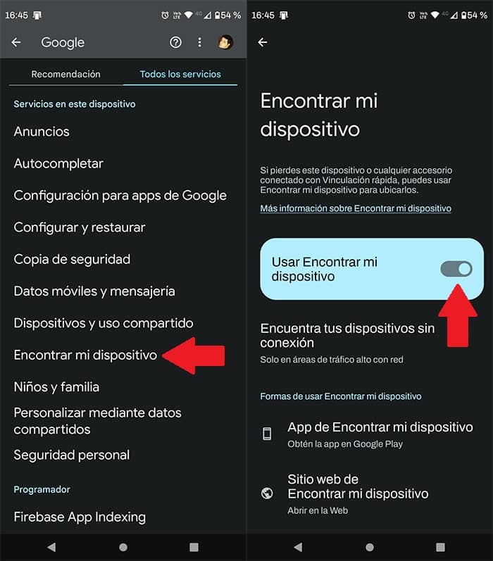 Desactivar Encontrar mi dispositivo en Android