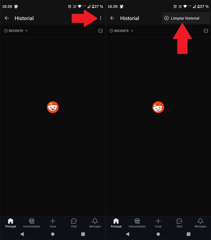 Eliminar todo el historial de Reddit