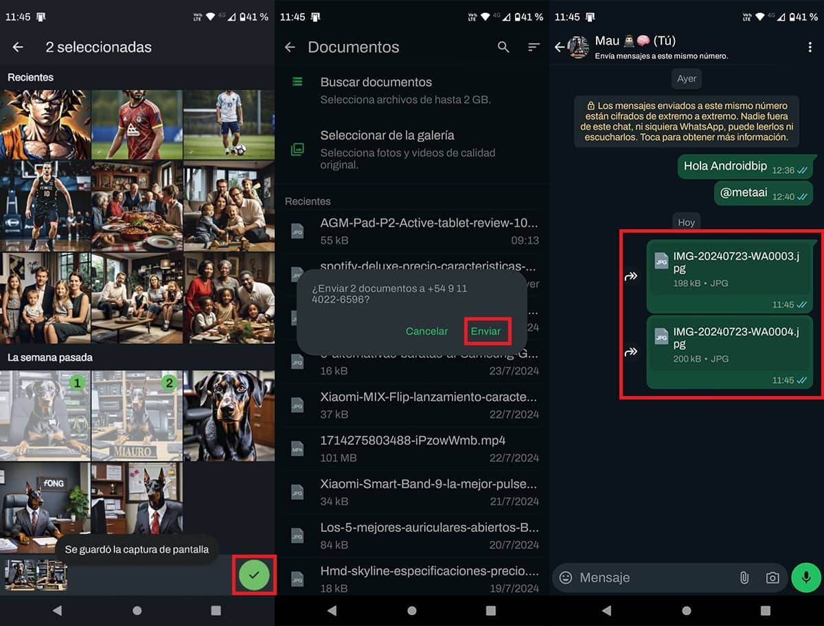 Enviar fotos como documentos en WhatsApp