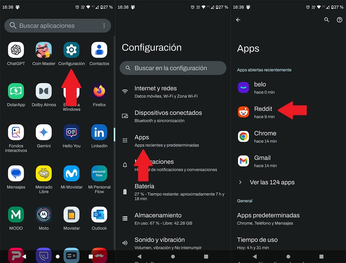 Ir a los ajustes de la app de Reddit en Android