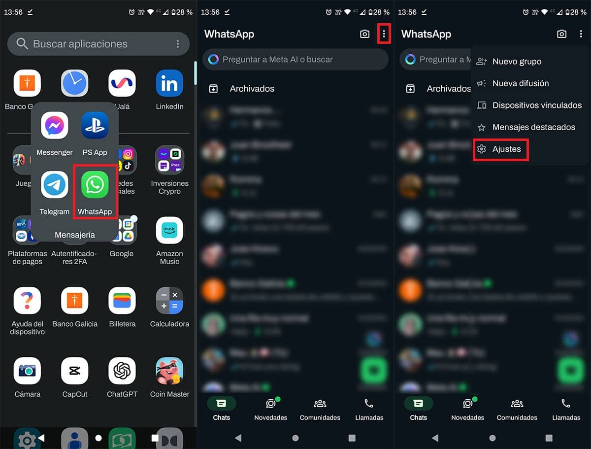 Acceder a los ajustes avanzados de WhatsApp en Android