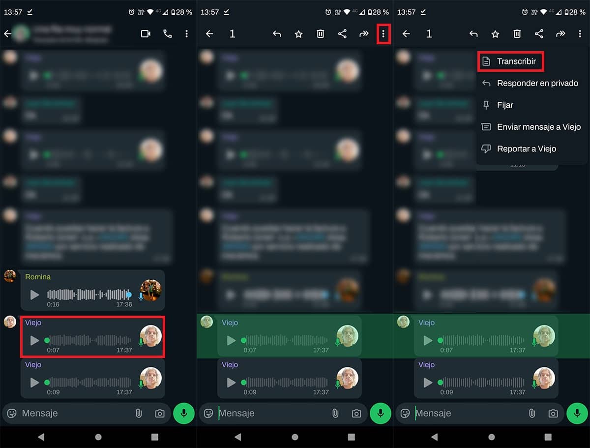 Transcribir un mensaje de voz en WhatsApp