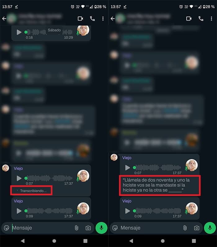 Ver transcripciones de mensajes de voz WhatsApp